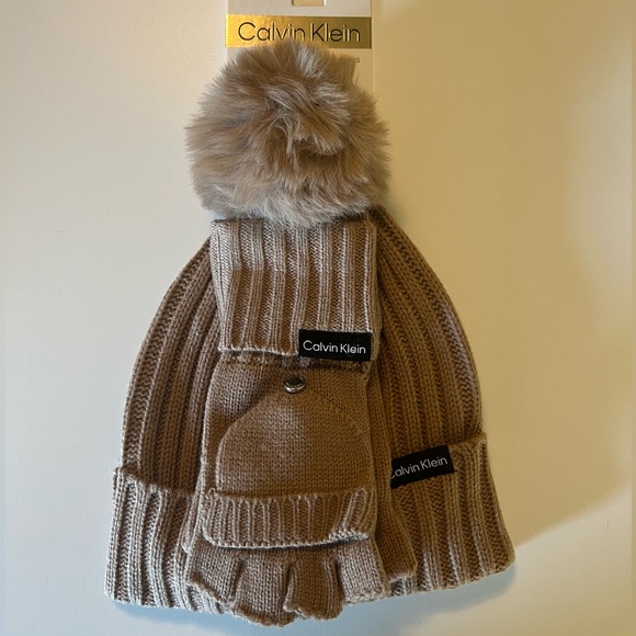 Calvin Klein Accessories - Calvin Klein Cable Knit Pom Pom Beanie & 2 Gloves NEW!